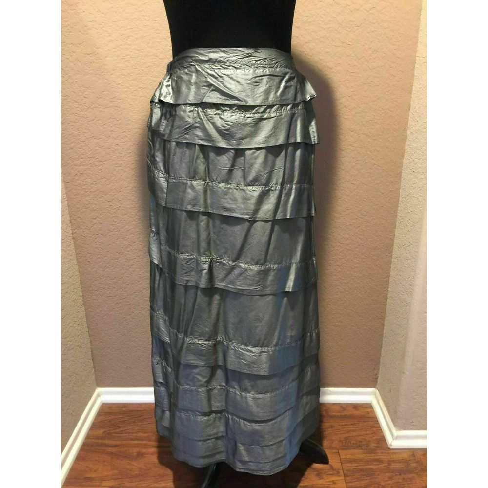 Krista Larson Pewter Ruffle Tiered Skirt Silk OS